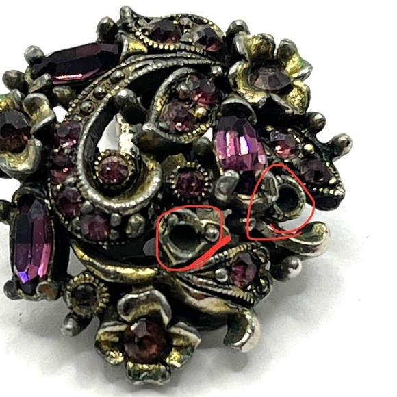 Hollycraft 1950 Corp Brooch & Clip On Earring Set Purple Rhinestones Vintage - Picture 5 of 9